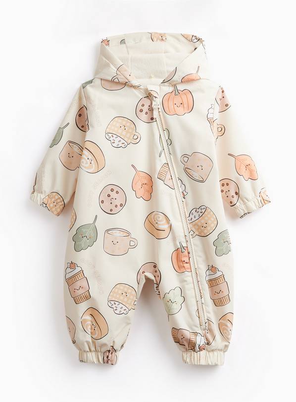 Cream Pumpkin Print Puddlesuit Up to 3 mths